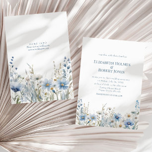 Boho Blaue Aquarell-Wildblumen Wiesen-Hochzeit Einladung