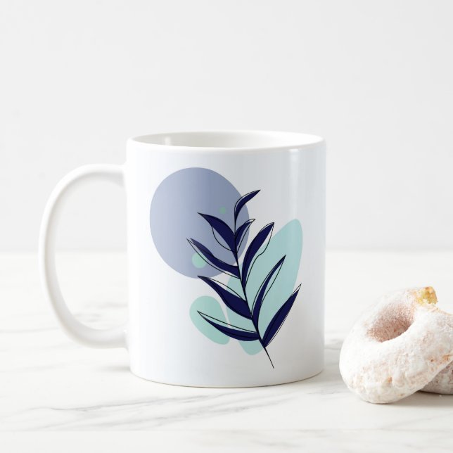 Boho blaue Blume Kaffeetasse (Mit Donut)