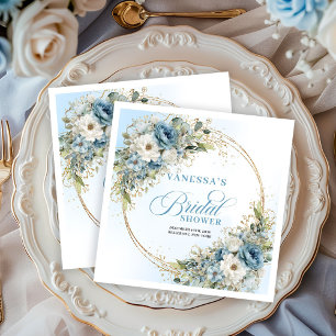 Boho blaue florale Eukalyptus Gold Brautparty Serviette