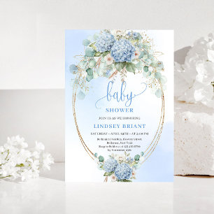 Boho Blaue Hortensien-Baby-Shower-Gold-Einladung Einladung