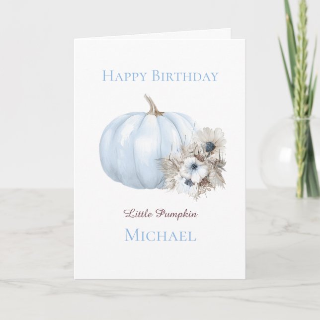 Boho Blaue Kürbis 1. Geburtstag Karte (Vorderseite)