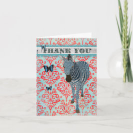 Boho blaue Schmetterlinge u. Zebra danken Ihnen zu Dankeskarte