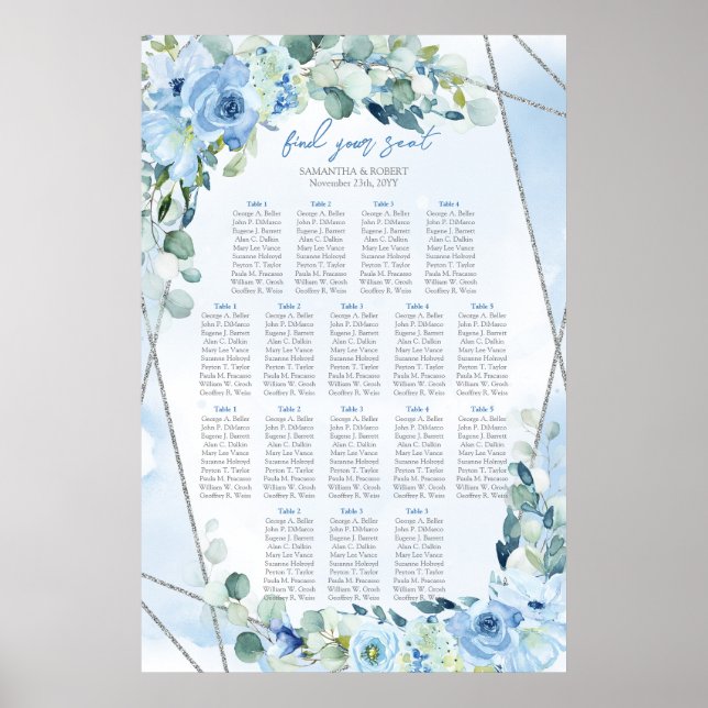 Boho blauer Eukalyptus und silberne Sitzmöbel Poster (Vorne)