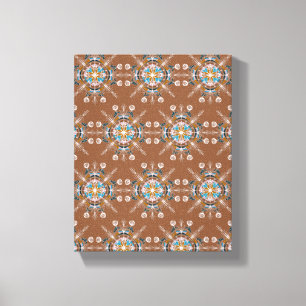Boho Blaues Mandala Handgezeichnete Kunst Braun Leinwanddruck