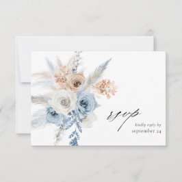 Boho bleu et beige Floral w Repas Carte RSVP