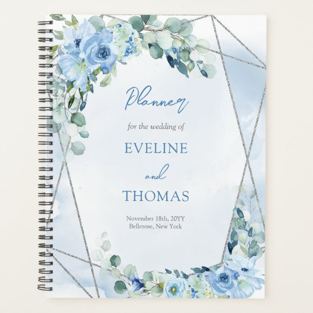 Boho bleu fleuri eucalyptus et argent parties scin (Devant)