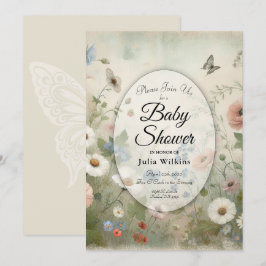 Boho Bloms und Vintage Blüten Babydusche Einladung
