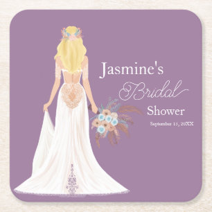 Boho-Blondine mit Blumen Rechteckiger Pappuntersetzer
