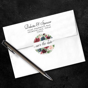 Boho Bloom Burgund Rot und Marine Save the Date Runder Aufkleber