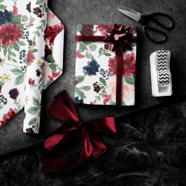 Boho Bloom | Burgund Rustikales blaues und rotes M Geschenkpapier