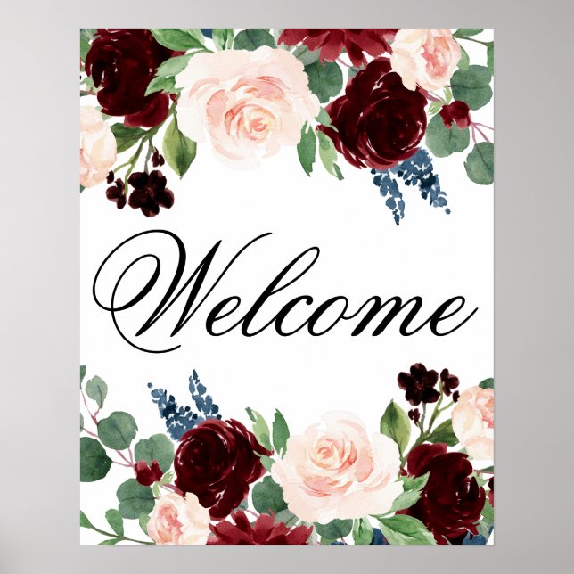 Boho Bloom | Burgund und Marine jede Veranstaltung Poster (Vorne)