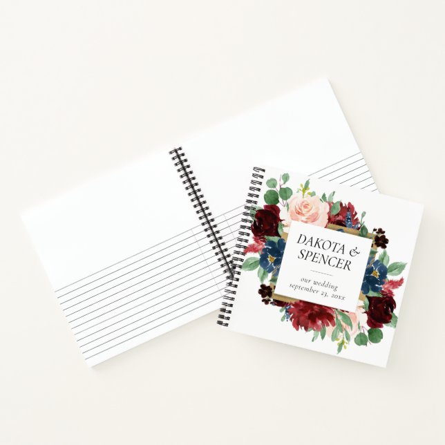 Boho Bloom | Burgund und Navy Foto Gästebuch Notizbuch (Innenseite)