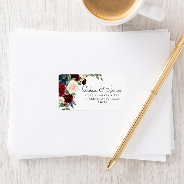 Boho Bloom | Burgundy Red and Navy Blue Address Adressaufkleber (Insitu)