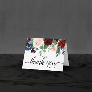 Boho Bloom Burgundy Red and Navy Blue Foto Dankeskarte