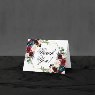 Boho Bloom Burgundy Red and Navy Blue Frame Dankeskarte