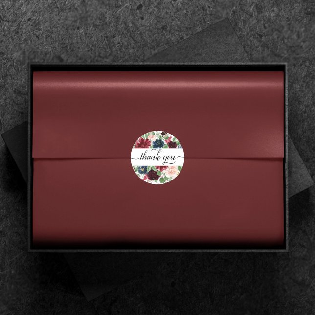 Boho Bloom | Burgundy Red and Navy Blue Vielen Dan Runder Aufkleber (Von Creator hochgeladen)