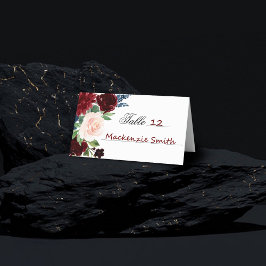 Boho Bloom | Burgundy Red Blush Navy Blue Bouquet Platzkarte