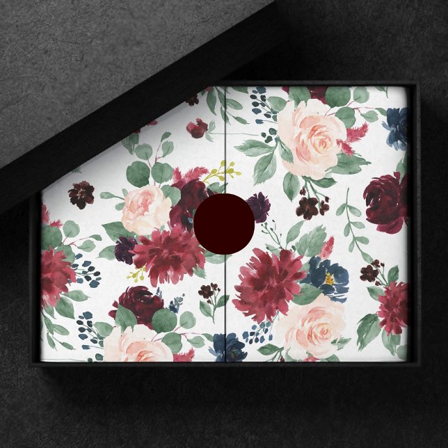 Boho Bloom | Burgundy Rot und Navy Blue Floral Seidenpapier (Von Creator hochgeladen)