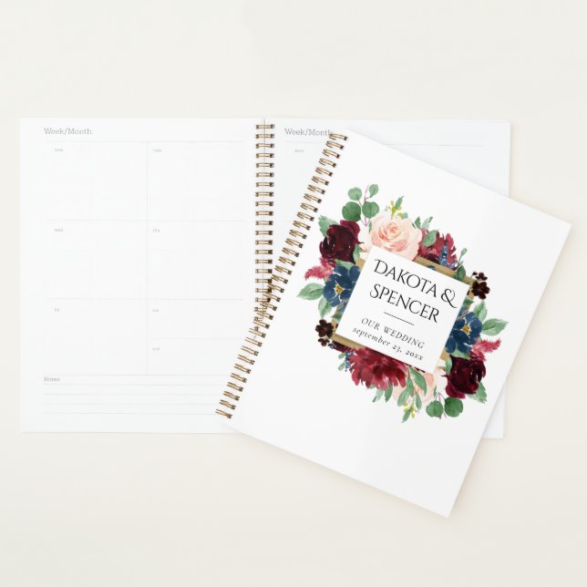 Boho Bloom | Burgundy Rouge et bleu marine Personn (Devant avec enveloppe)