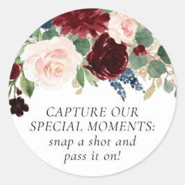Boho Bloom | Burgundy- und Navy-Disposable-Kamera Runder Aufkleber