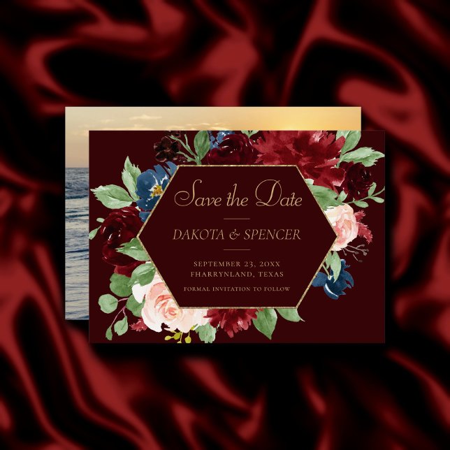 Boho Bloom | Dunkle Elegant Burgundy Rot und Blush Save The Date (Von Creator hochgeladen)