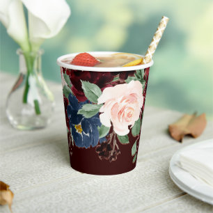 Boho Bloom Dunkles Elegantes Roter Rouge und Mar Pappbecher