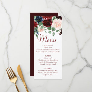 Boho Bloom Elegante Burgundy Rote Blumengarland Menükarte