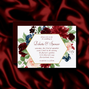 Boho Bloom Eleganter Burgund und Blauer Kranz de Einladung
