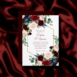 Boho Bloom Eleganter Burgundy-Gold-Rahmen Einladung