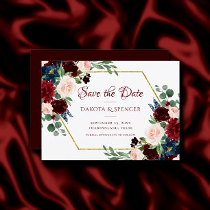 Boho Bloom   Eleganter Burgundy-Gold-Rahmen Save The Date