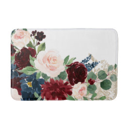 Boho Bloom | Elegantes Rot- und Blütenschimmer-Mus Badematte