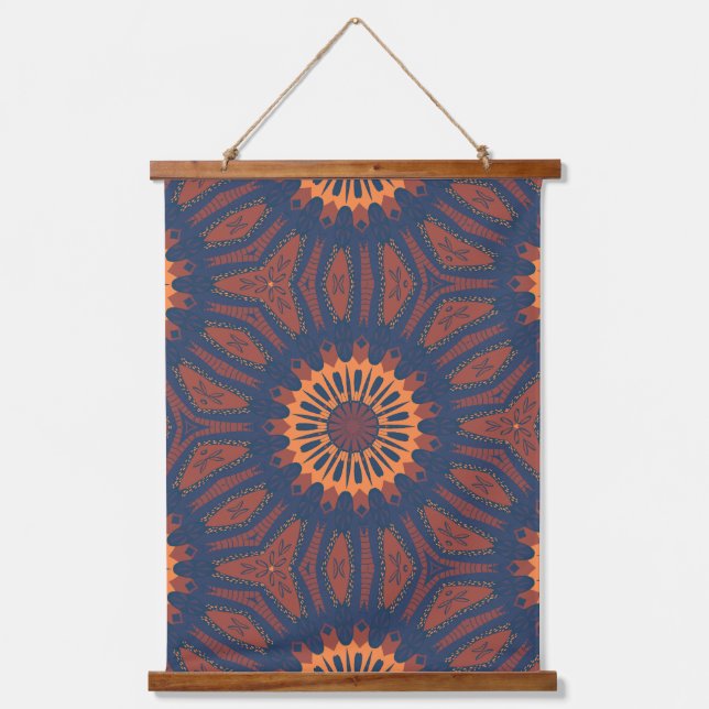 Boho Bloom Mandala Pattern Wandteppich Mit Holzrahmen (Vorderseite)
