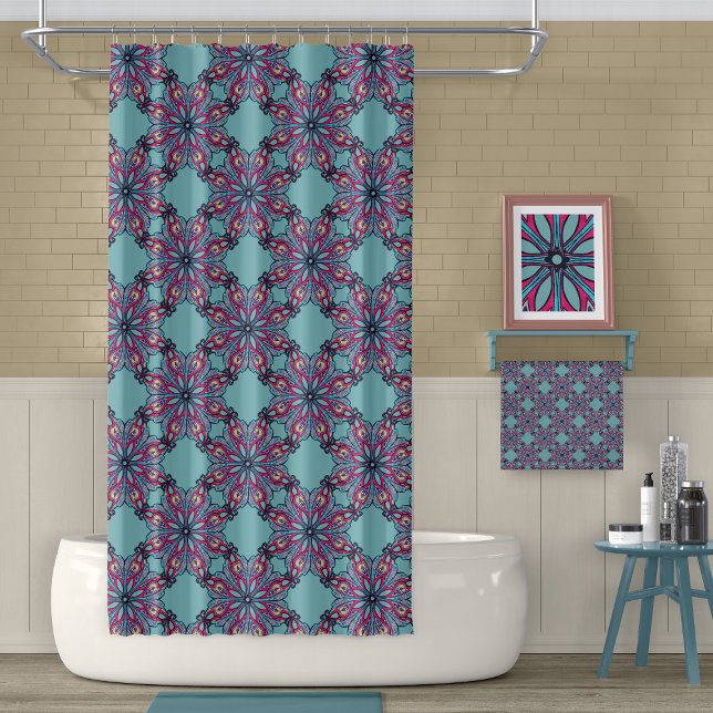 Boho Bloom Shower Curtain in Aqua Blue Duschvorhang (Von Creator hochgeladen)