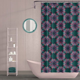 Boho Bloom Shower Curtain in Teal Green Duschvorhang