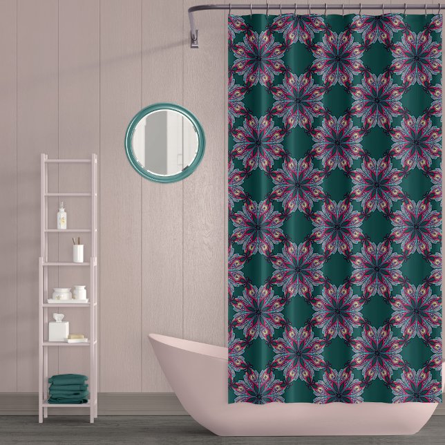 Boho Bloom Shower Curtain in Teal Green Duschvorhang (Von Creator hochgeladen)