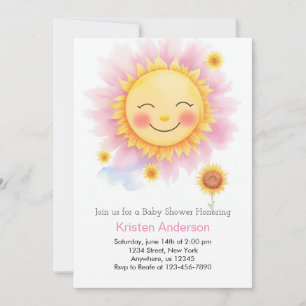 Boho Blooms and Beams Sunshine Girl Baby Dusche Einladung