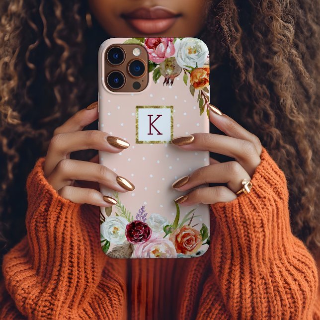 Boho Blooms Blush Dot Monogram Case-Mate iPhone Hülle (Von Creator hochgeladen)