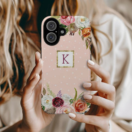 Boho Blooms Blush Dot Monogram iPhone 16 Hülle