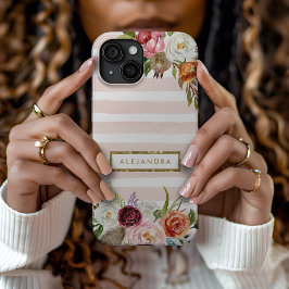 Boho Blooms Blush Stripe Monogram Case-Mate iPhone Hülle