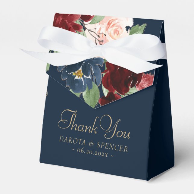Boho Blooms | Dark Navy Blue und Burgundy Bouquet Geschenkschachtel (Vorderseite)