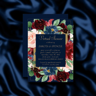 Boho Blooms   Dunkles Navy Blau und Burgundkraut Einladung