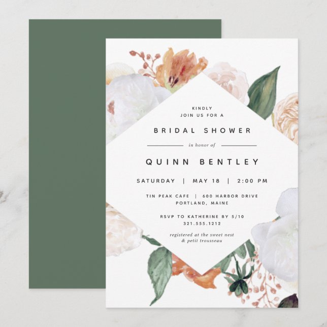 Boho Blooms | Elegantes florales Brautparty Einladung (Vorne/Hinten)
