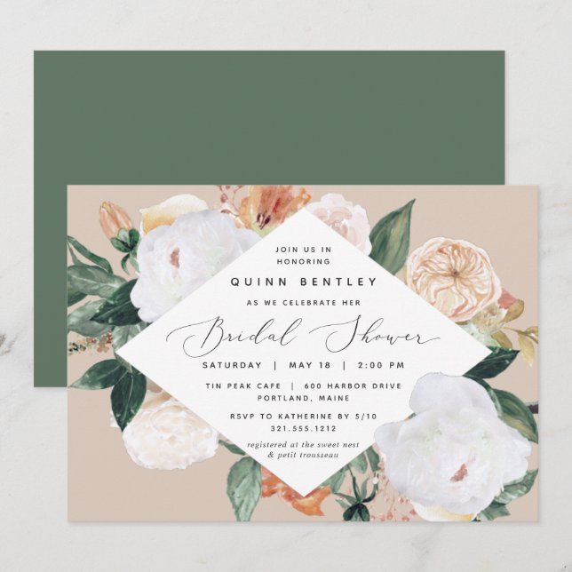 Boho Blooms | Elegantes florales Brautparty Einladung (Vorne/Hinten)