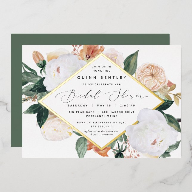 Boho Blooms Floral Brautparty Folieneinladung (Vorderseite/Rückseite)