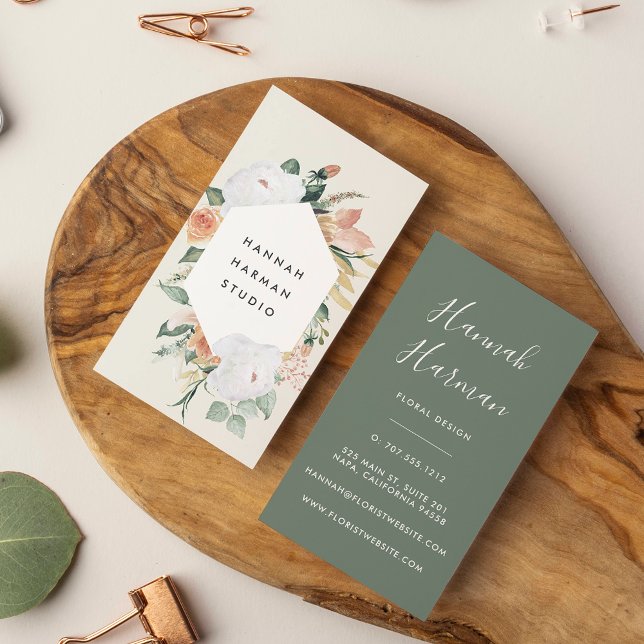Boho Blooms Geometric Watercolor Floral Visitenkarte (Von Creator hochgeladen)