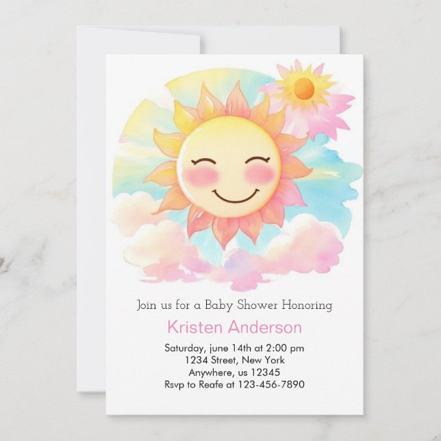 Boho Blooms in Sunshine Girl Baby Shower Einladung (Vorderseite)