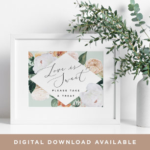 Boho Blooms Liebe ist süße Hochzeitstorte Bar Sign Poster