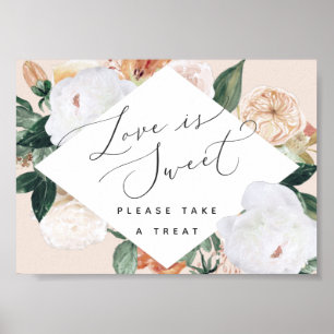Boho Blooms Liebe ist süße Hochzeitstorte Bar Sign Poster