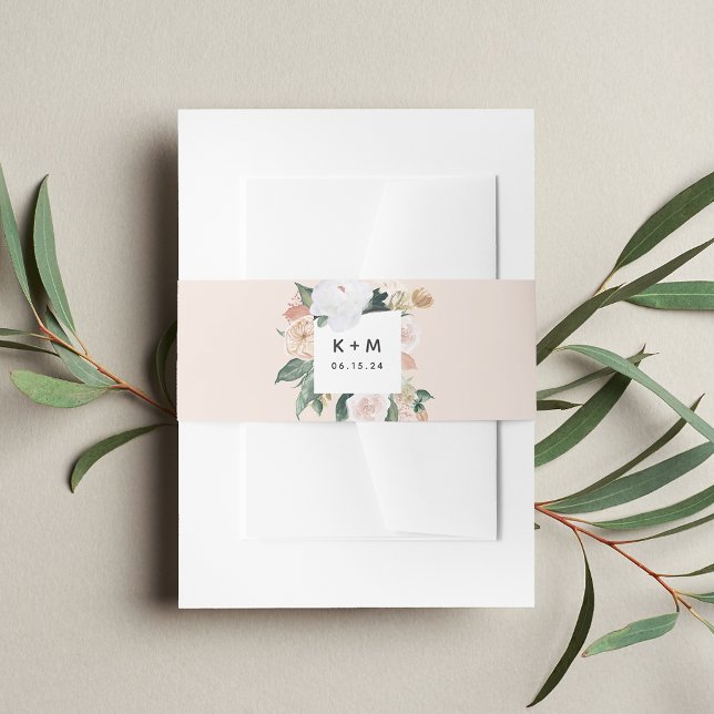Boho Blooms Modern Floral Wedding Monogram Einladungsbanderole (Von Creator hochgeladen)