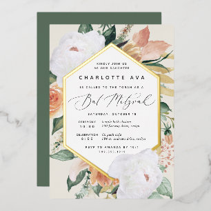 Boho Blooms Moderne Blumen Bat Mitzvah Folieneinladung